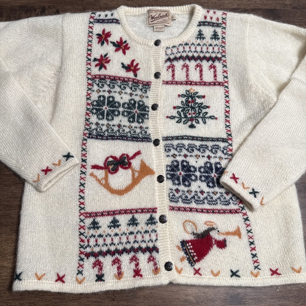 Woolrich Outdoor Christmas Sweater Holiday Cardigan Wool Mohair Grandma Core S